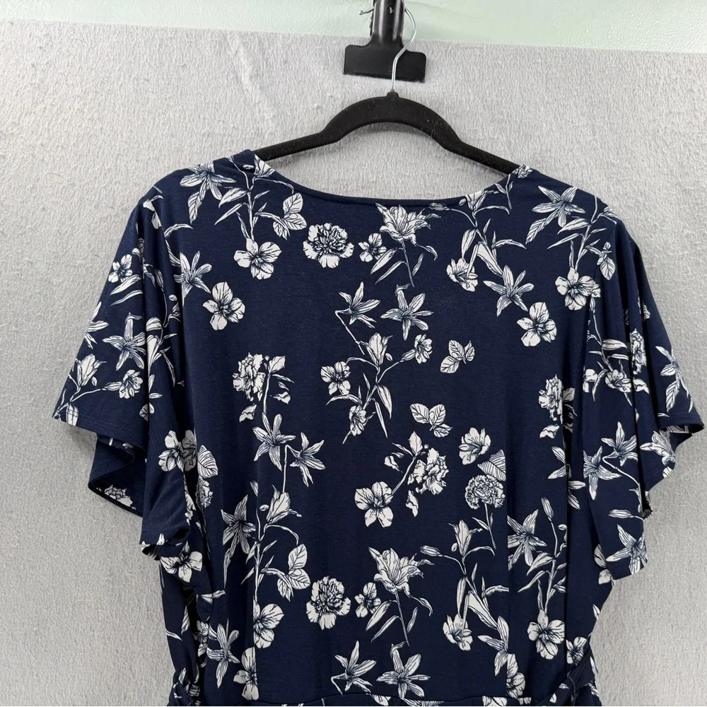 41 Hawthron Dress Womens 2X Navy White Flutter‎ Sleeve Botanical Garden Office